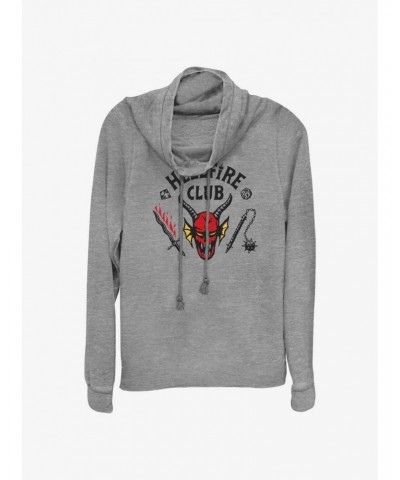 Stranger Things Hellfire Club Logo Cowl Neck Long-Sleeve Top $18.86 Tops