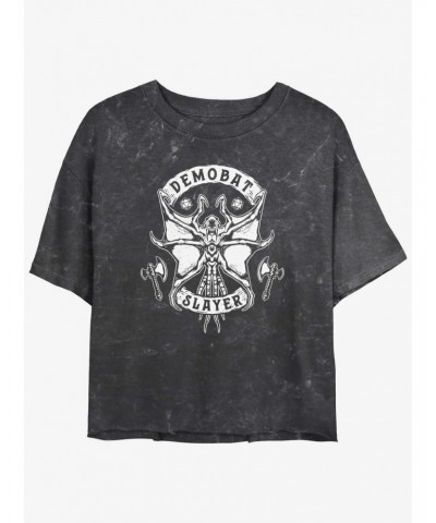 Stranger Things Demobat Slayer Mineral Wash Crop Girls T-Shirt $10.40 T-Shirts