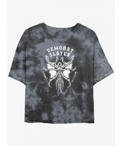 Stranger Things Demobat Slayer Mineral Wash Crop Girls T-Shirt $12.43 T-Shirts