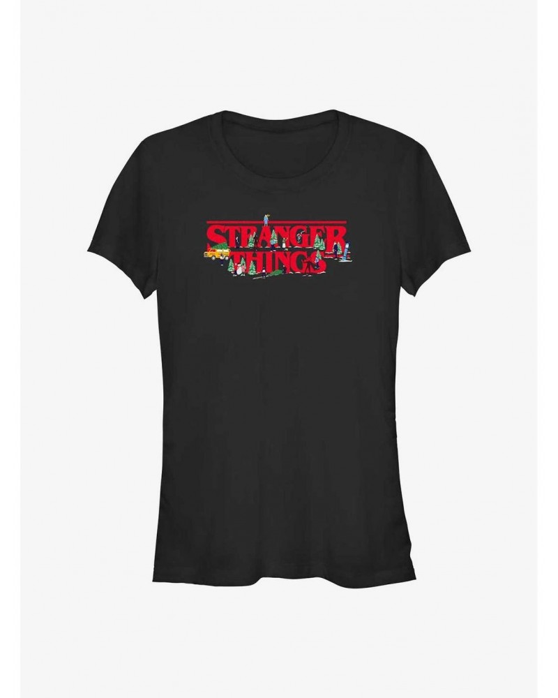 Stranger Things Christmas Scene Logo Girls T-Shirt $10.71 T-Shirts