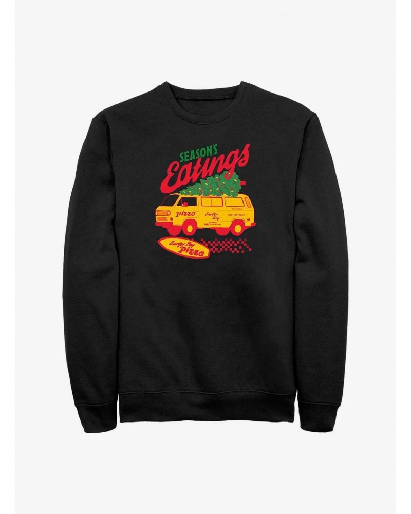 Stranger Things Season's Eatings Surfer Boy Pizza Sweatshirt $15.87 Sweatshirts