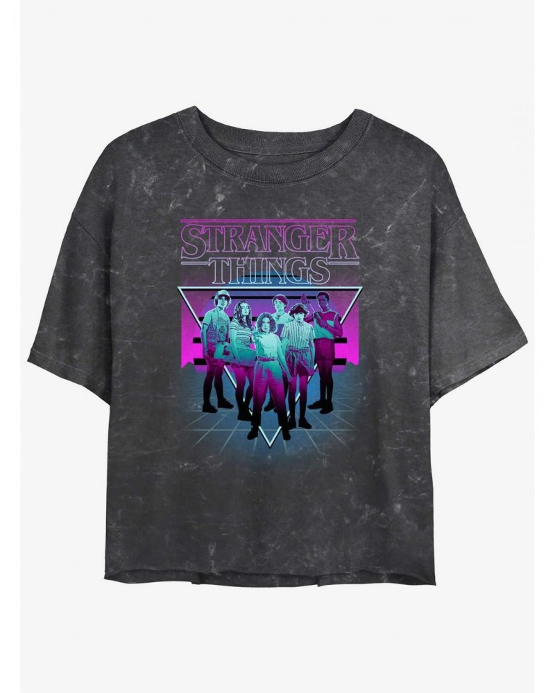 Stranger Things Retro Group Mineral Wash Crop Girls T-Shirt $14.16 T-Shirts