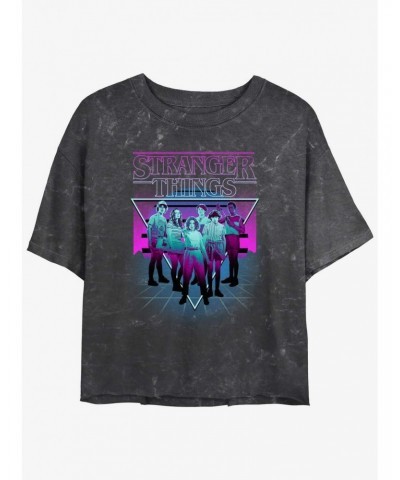 Stranger Things Retro Group Mineral Wash Crop Girls T-Shirt $14.16 T-Shirts