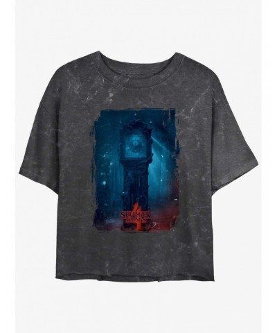 Stranger Things Clock Poster Mineral Wash Crop Girls T-Shirt $8.67 T-Shirts