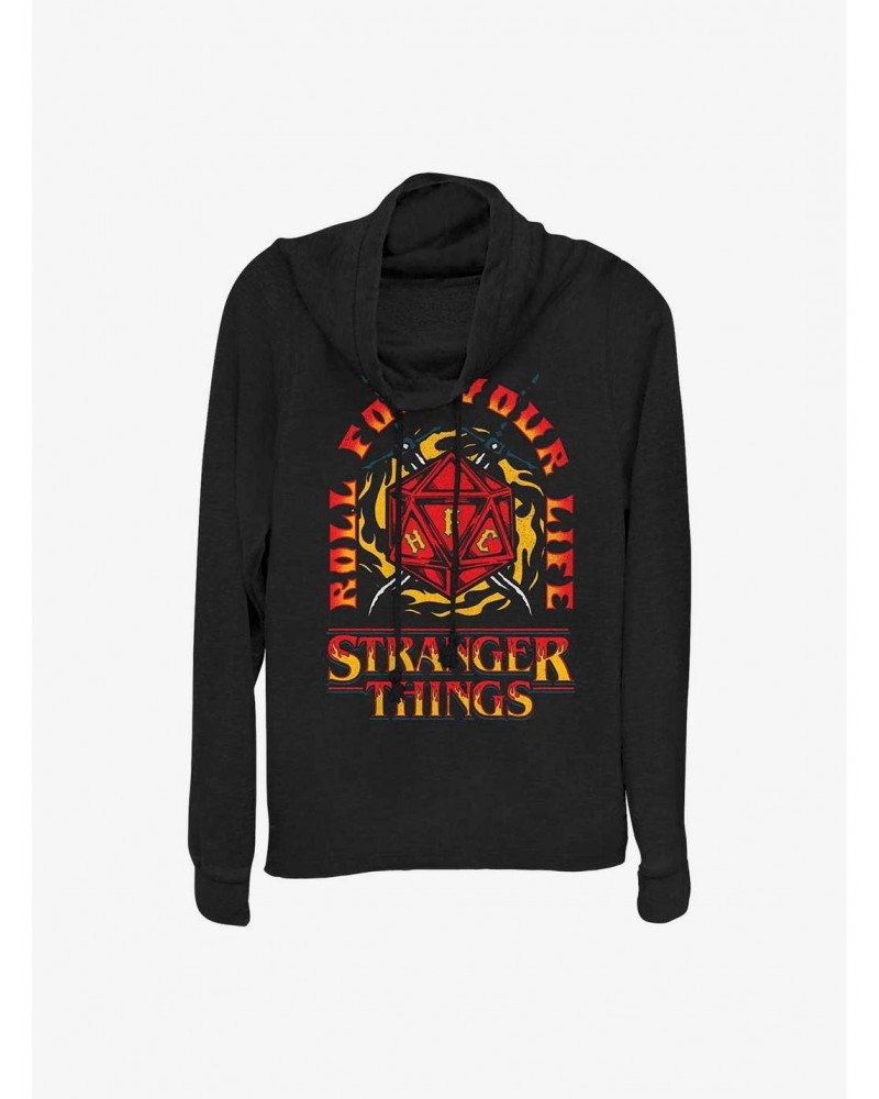 Stranger Things Fire and Dice Cowl Neck Long-Sleeve Top $22.45 Tops