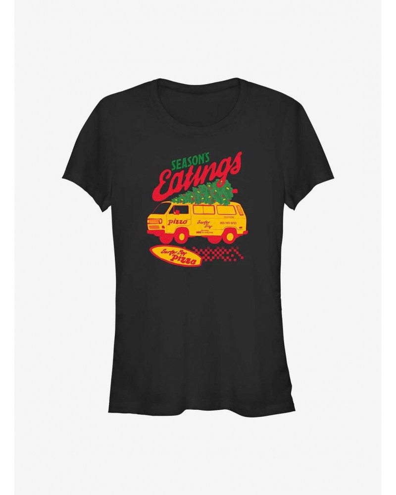 Stranger Things Season's Eatings Surfer Boy Pizza Girls T-Shirt $7.72 T-Shirts