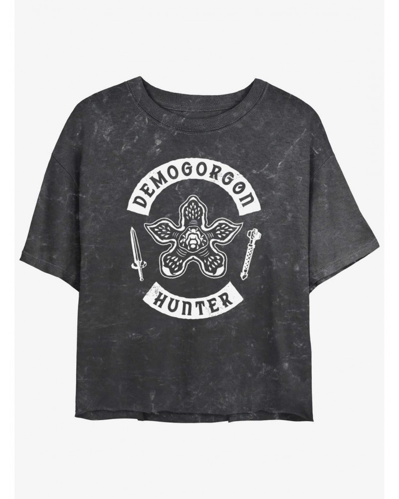 Stranger Things Demogorgon Hunter Mineral Wash Crop Girls T-Shirt $10.12 T-Shirts