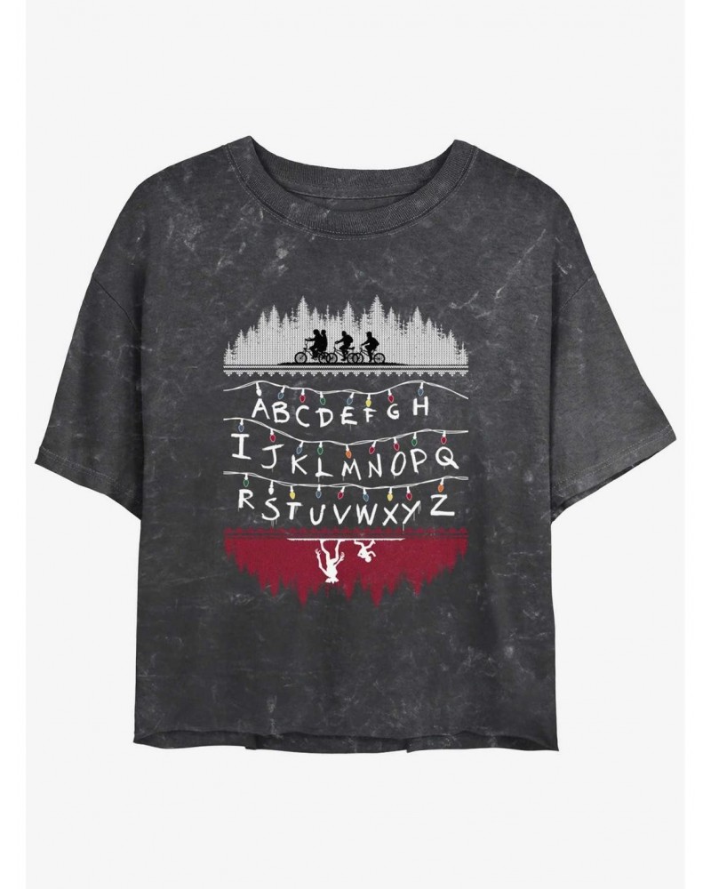 Stranger Things Alphabet Lights Mineral Wash Crop Girls T-Shirt $13.29 T-Shirts