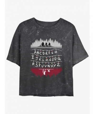 Stranger Things Alphabet Lights Mineral Wash Crop Girls T-Shirt $13.29 T-Shirts