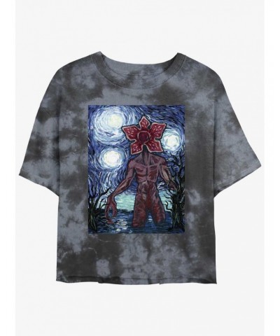 Stranger Things Starry Demogorgon Mineral Wash Crop Girls T-Shirt $12.43 T-Shirts