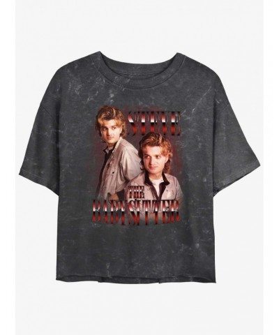 Stranger Things Steve The Babysitter Mineral Wash Crop Girls T-Shirt $14.16 T-Shirts