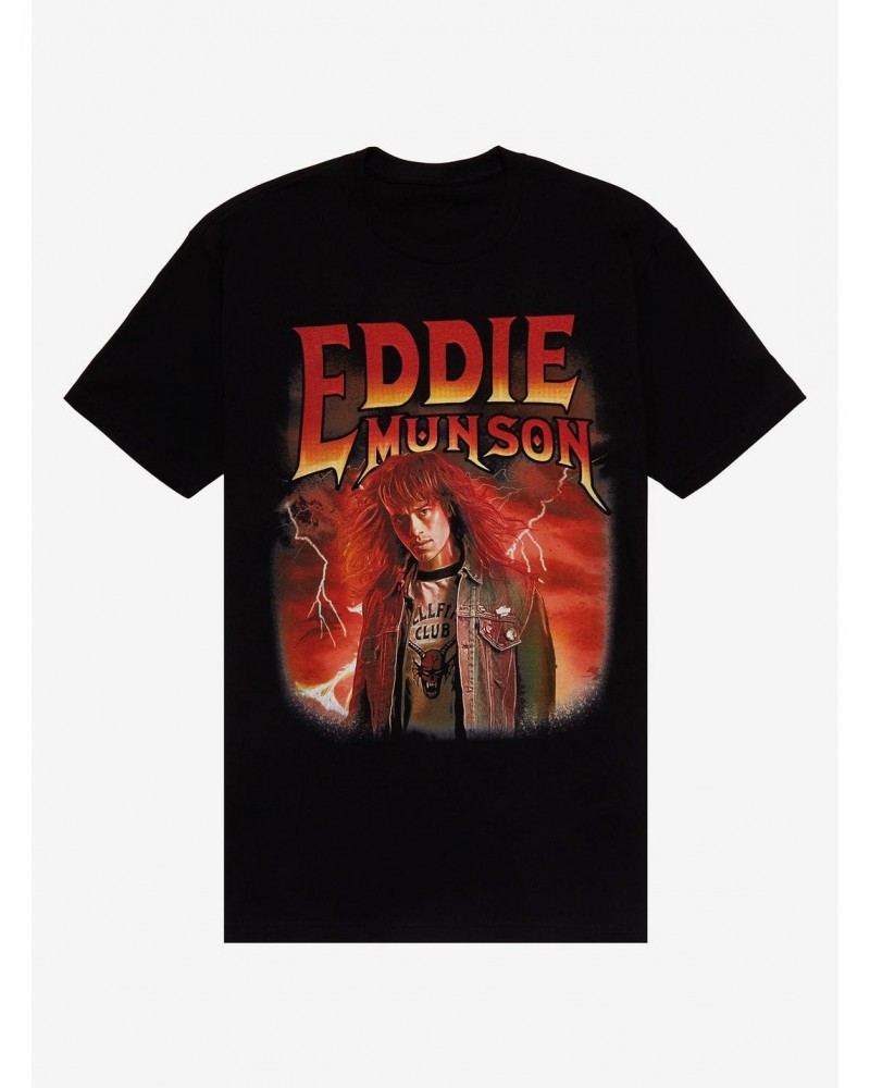 Stranger Things Eddie Munson Lightning T-Shirt $7.89 T-Shirts