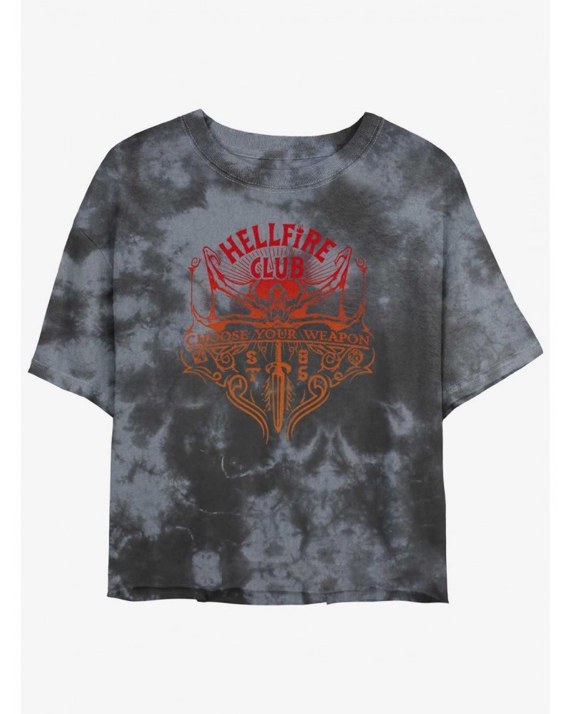 Stranger Things Hellfire Club Choose Your Weapon Mineral Wash Crop Girls T-Shirt $10.98 T-Shirts