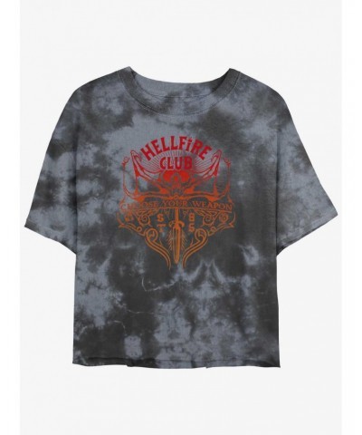 Stranger Things Hellfire Club Choose Your Weapon Mineral Wash Crop Girls T-Shirt $10.98 T-Shirts