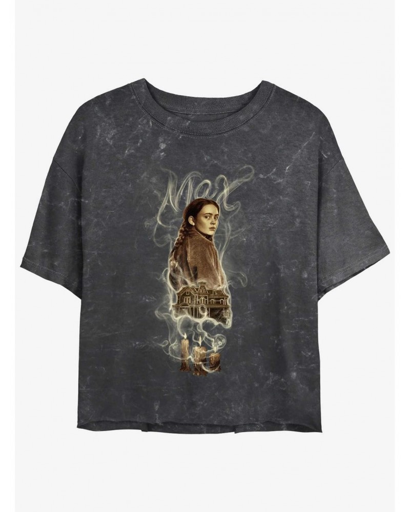 Stranger Things Max Badge Mineral Wash Crop Girls T-Shirt $10.69 T-Shirts