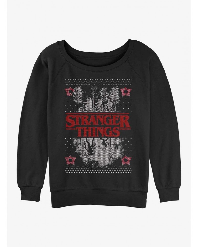 Stranger Things Upside Down Ugly Christmas Girls Slouchy Sweatshirt $11.81 Sweatshirts