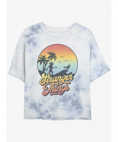 Stranger Things Retro Sun Mineral Wash Crop Girls T-Shirt $8.67 T-Shirts