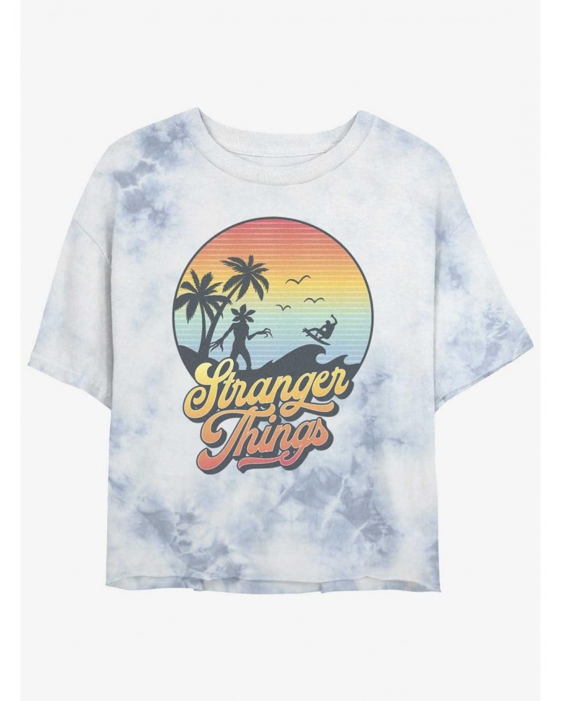 Stranger Things Retro Sun Mineral Wash Crop Girls T-Shirt $8.67 T-Shirts