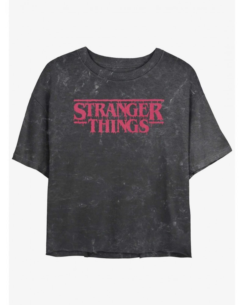 Stranger Things Logo Mineral Wash Crop Girls T-Shirt $12.43 T-Shirts