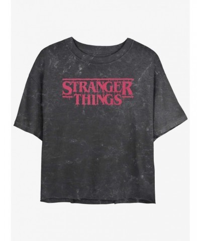 Stranger Things Logo Mineral Wash Crop Girls T-Shirt $12.43 T-Shirts