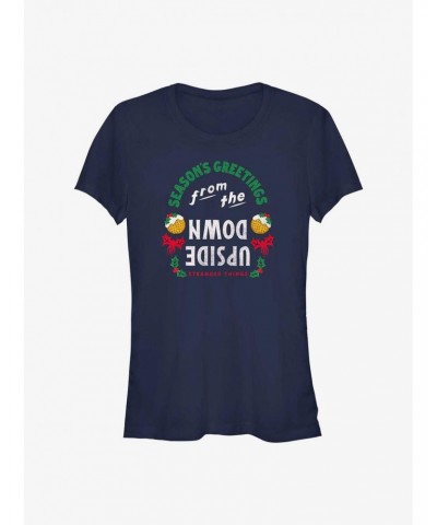 Stranger Things Season's Greetings From The Upside Down Girls T-Shirt $11.70 T-Shirts