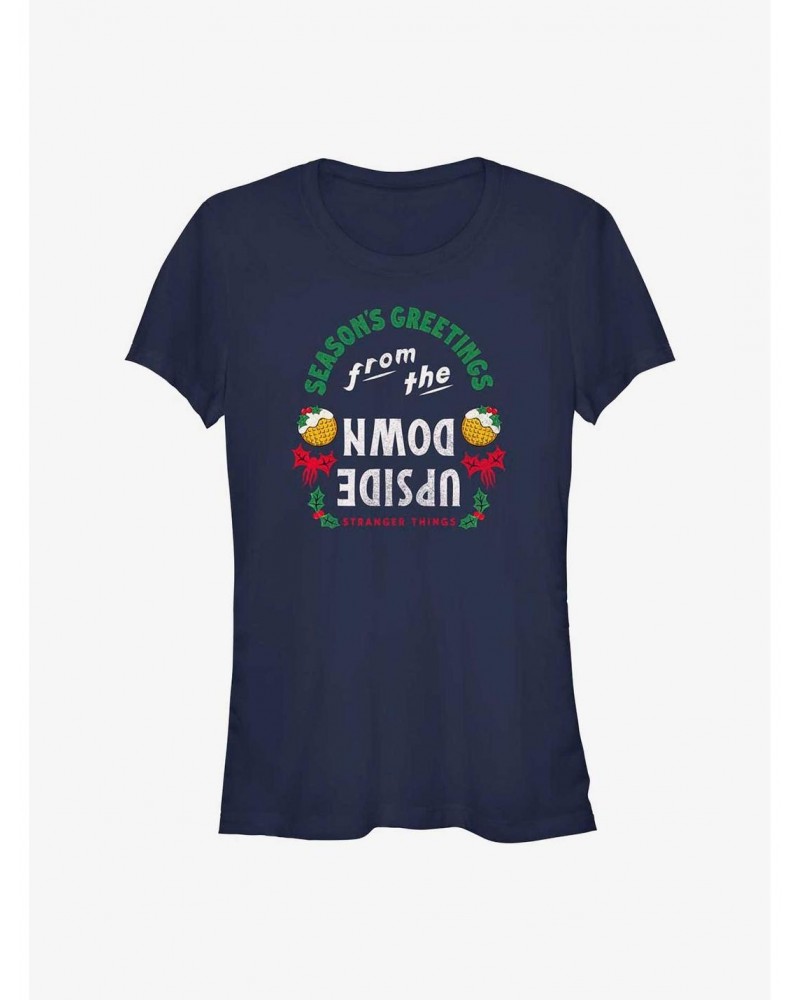 Stranger Things Season's Greetings From The Upside Down Girls T-Shirt $11.70 T-Shirts