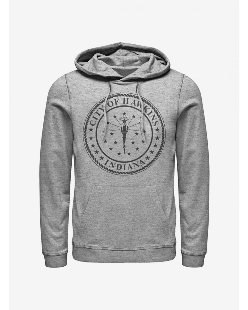 Stranger Things Hawkins City Seal Hoodie $17.06 Hoodies