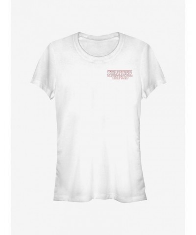 Stranger Things Stranger Red Outline Pocket Girls T-Shirt $7.72 T-Shirts