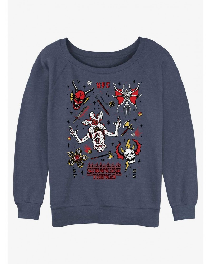 Stranger Things Hellfire Club Doodles Girls Slouchy Sweatshirt $17.71 Sweatshirts