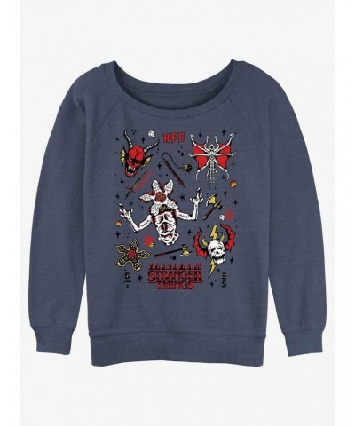 Stranger Things Hellfire Club Doodles Girls Slouchy Sweatshirt $17.71 Sweatshirts