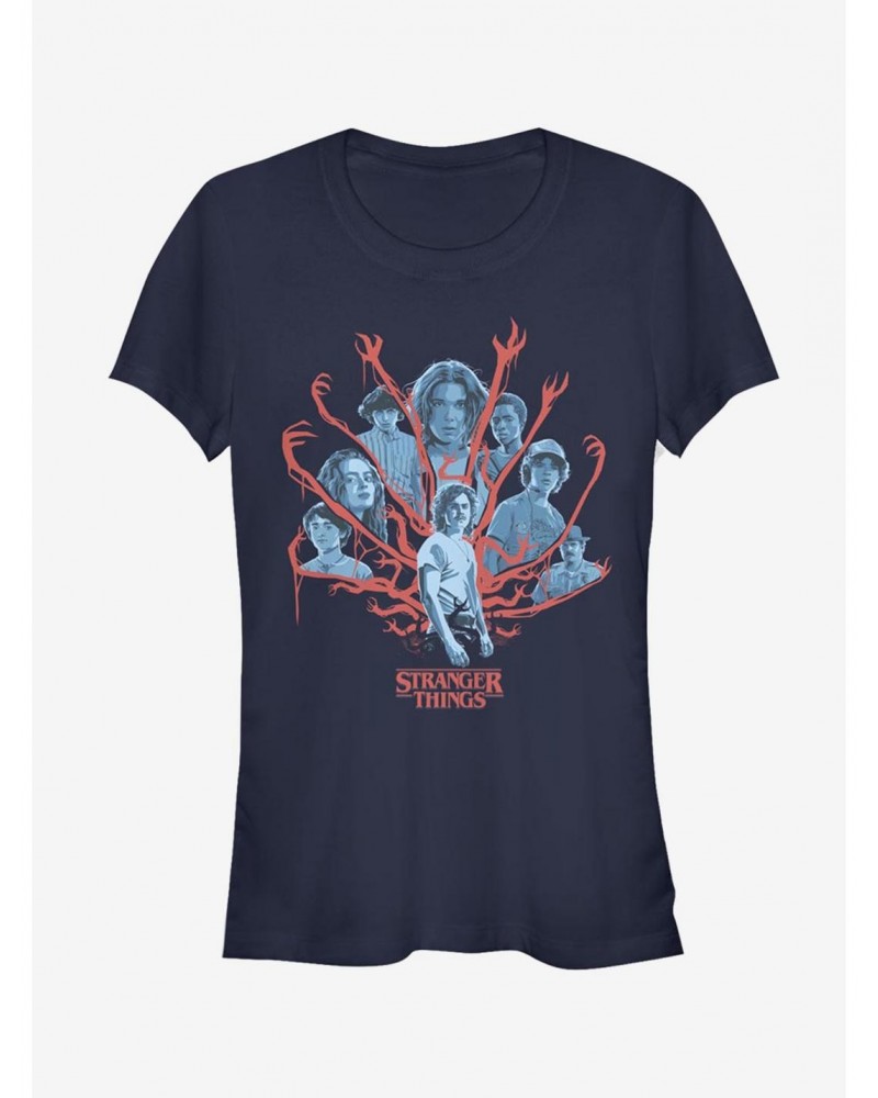 Stranger Things Tonal Gorgon Group Shot Girls T-Shirt $7.47 T-Shirts