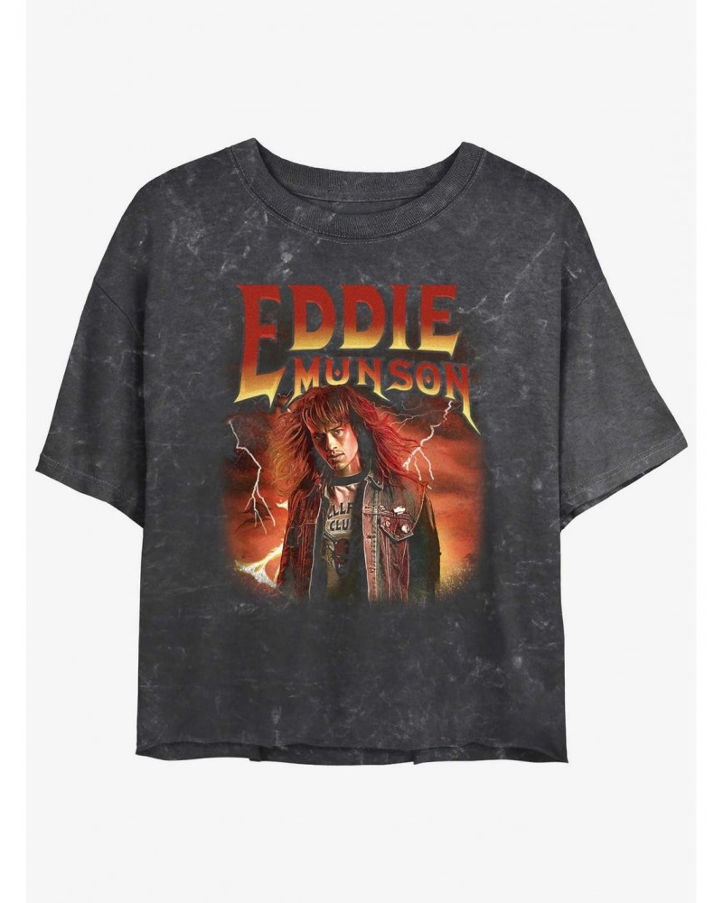 Stranger Things Metal Eddie Munson Mineral Wash Crop Girls T-Shirt $13.87 T-Shirts