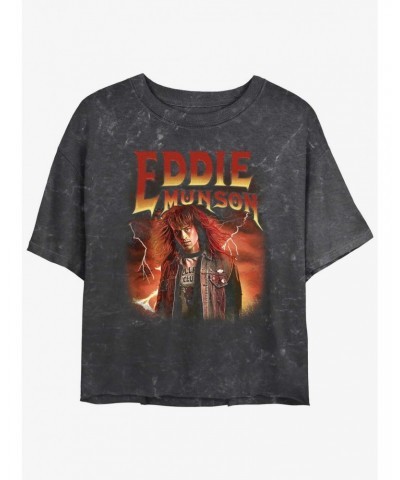 Stranger Things Metal Eddie Munson Mineral Wash Crop Girls T-Shirt $13.87 T-Shirts