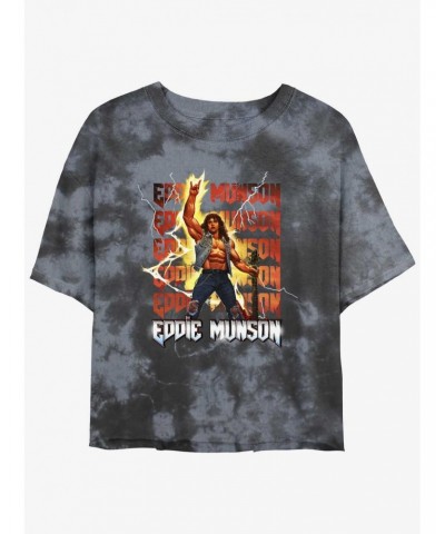 Stranger Things Eddie Munson Rock God Mineral Wash Crop Girls T-Shirt $11.85 T-Shirts