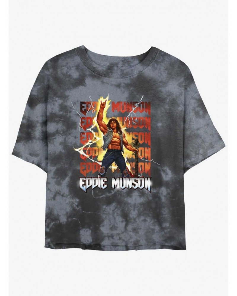 Stranger Things Eddie Munson Rock God Mineral Wash Crop Girls T-Shirt $11.85 T-Shirts