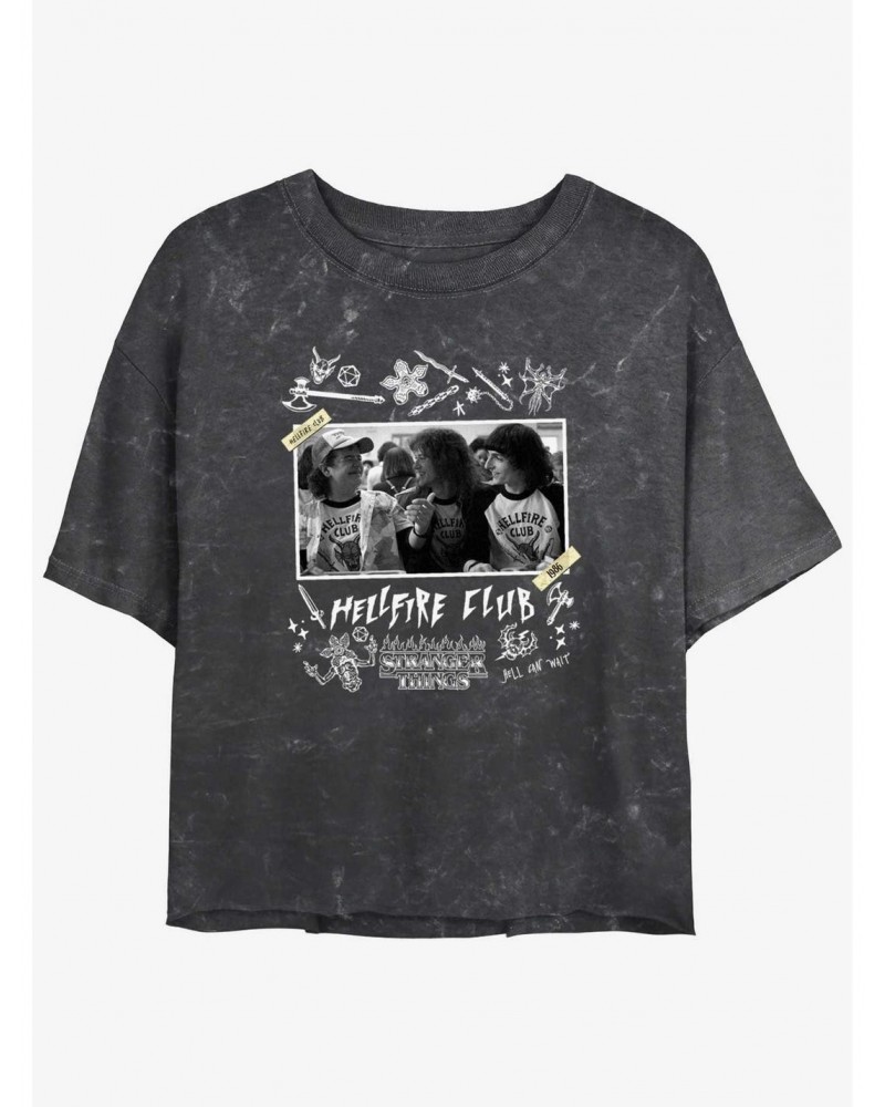 Stranger Things Hellfire Club Scrapbook Mineral Wash Crop Girls T-Shirt $8.67 T-Shirts