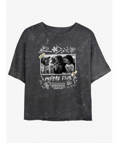 Stranger Things Hellfire Club Scrapbook Mineral Wash Crop Girls T-Shirt $8.67 T-Shirts