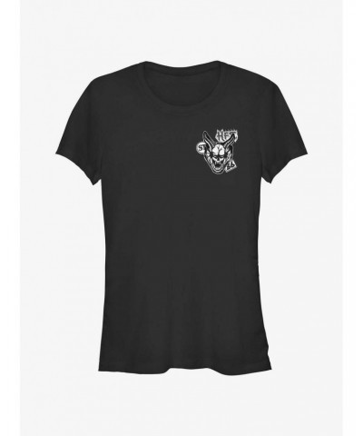 Stranger Things Hellfire Demon Pocket Girls T-Shirt $10.21 T-Shirts