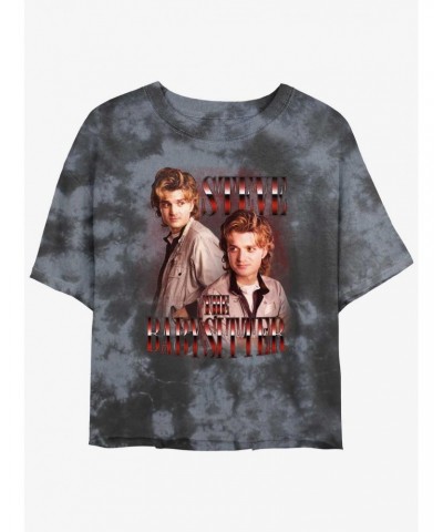 Stranger Things Steve The Babysitter Mineral Wash Crop Girls T-Shirt $9.25 T-Shirts