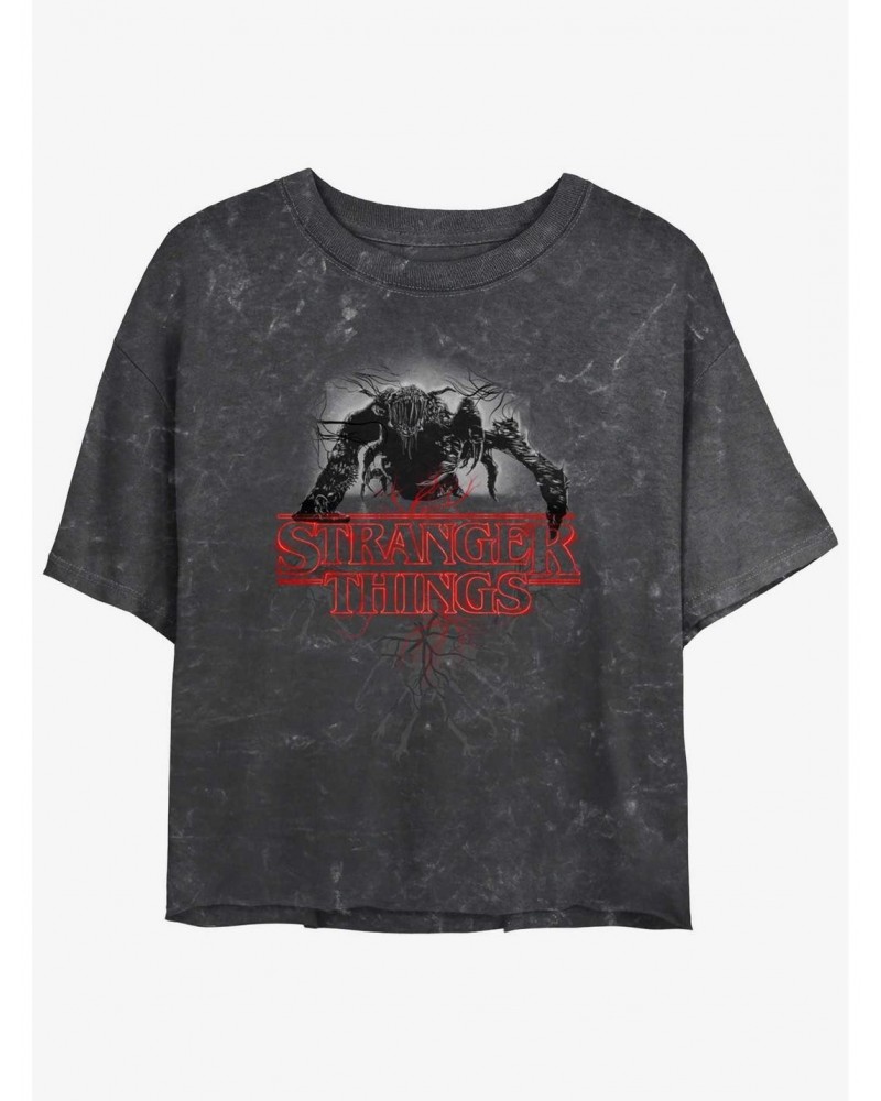 Stranger Things Mind Flayer Logo Mineral Wash Crop Girls T-Shirt $8.67 T-Shirts