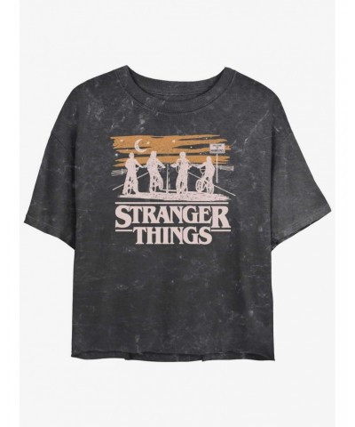 Stranger Things Ride The Night Mineral Wash Crop Girls T-Shirt $13.87 T-Shirts